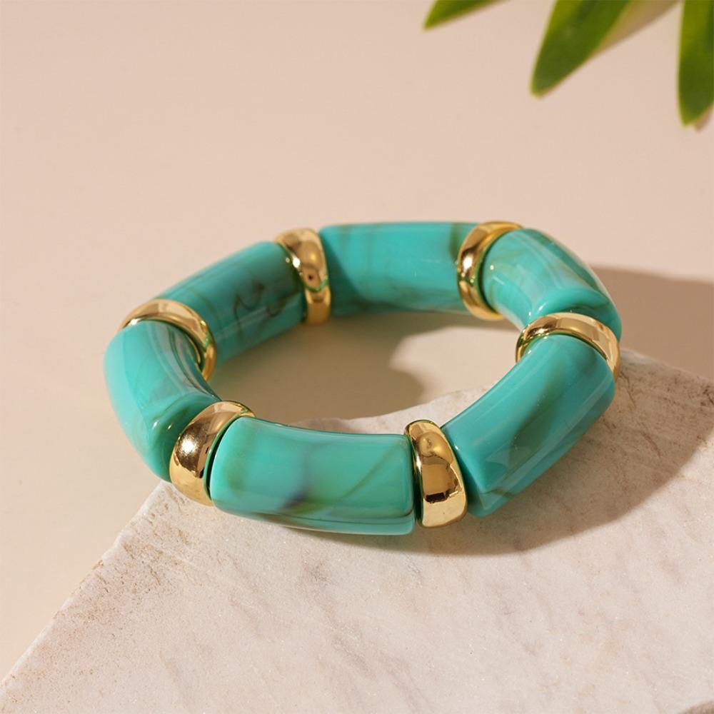 Retro Smudge Acrylic Bracelet Simple Vintage Maillard Hand Ring Bamboo Elastic Bangle Women
