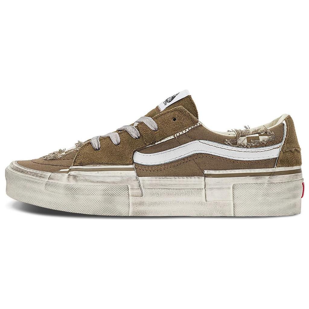 Vans Sk8 Reconstruct Round Toe Lace-Up Comfortable Durable Lightweight Low-Top Skate Shoes Unisex Sneaker Brown VN0009QSBS8