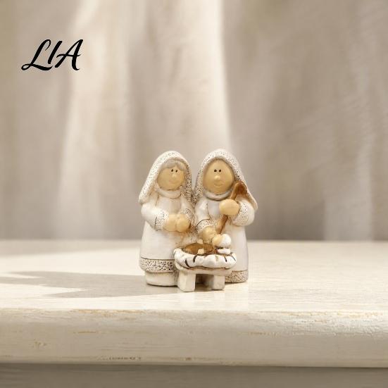 Winter Holiday Window Decorations Mini Resin Nativity Figurine for Christmas Desktop Decor, Holy Family Manger Decorative Religious Figures