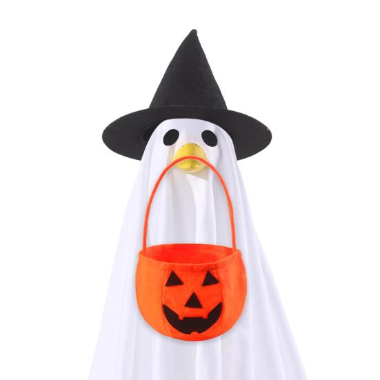 Костюм Призрачного Гуся Хэллоуин Одежда для Гуся на Крыльцо со Шляпой Ведьмы и Ведром-Тыквой для 23" Статуи Гуся Наружное Украшение для Патио Двора Газона