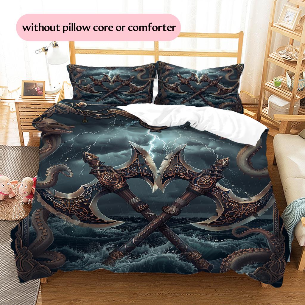 Viking Battle Axe Pattern Bedding Home Decoration Birthday Gift (1 * duvet cover + 2 * pillowcase, without core)