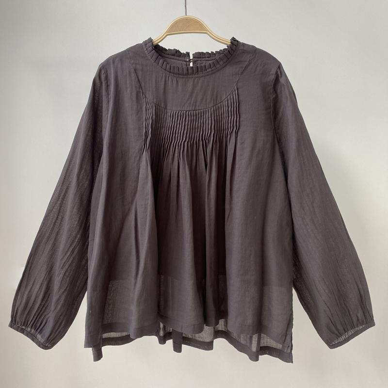 Johnature Весенние рубашки рами, винтажные корейские пуловеры с двойным кружевом и воротником-стойкой, свободные нерегулярные женские блузки