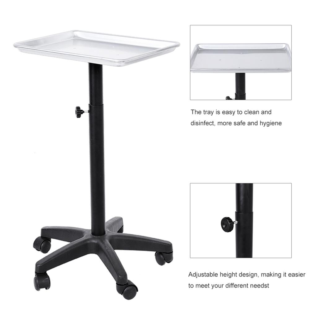 Aluminium Hair Salon Instrument Tray Adjustable Height Trolley Beauty Tools No Cup Silver