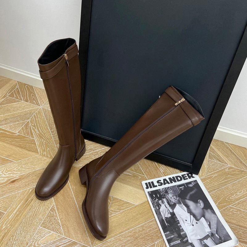 Модные винтажные женские тонкие сапоги до колена, модные туфли с пряжкой на ремне, осень-зима, на низком каблуке, женские современные длинные сапоги