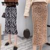 Женская осенне-зимняя модная теплая толстая трикотажная юбка из искусственного норкового флиса с леопардовым принтом, сумка с высокой талией, шерстяная юбка средней длины с разрезом