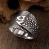Sterling Carved Silver Rich Fish Ring Thai Silver  Lucky Fish Open Ring Woman