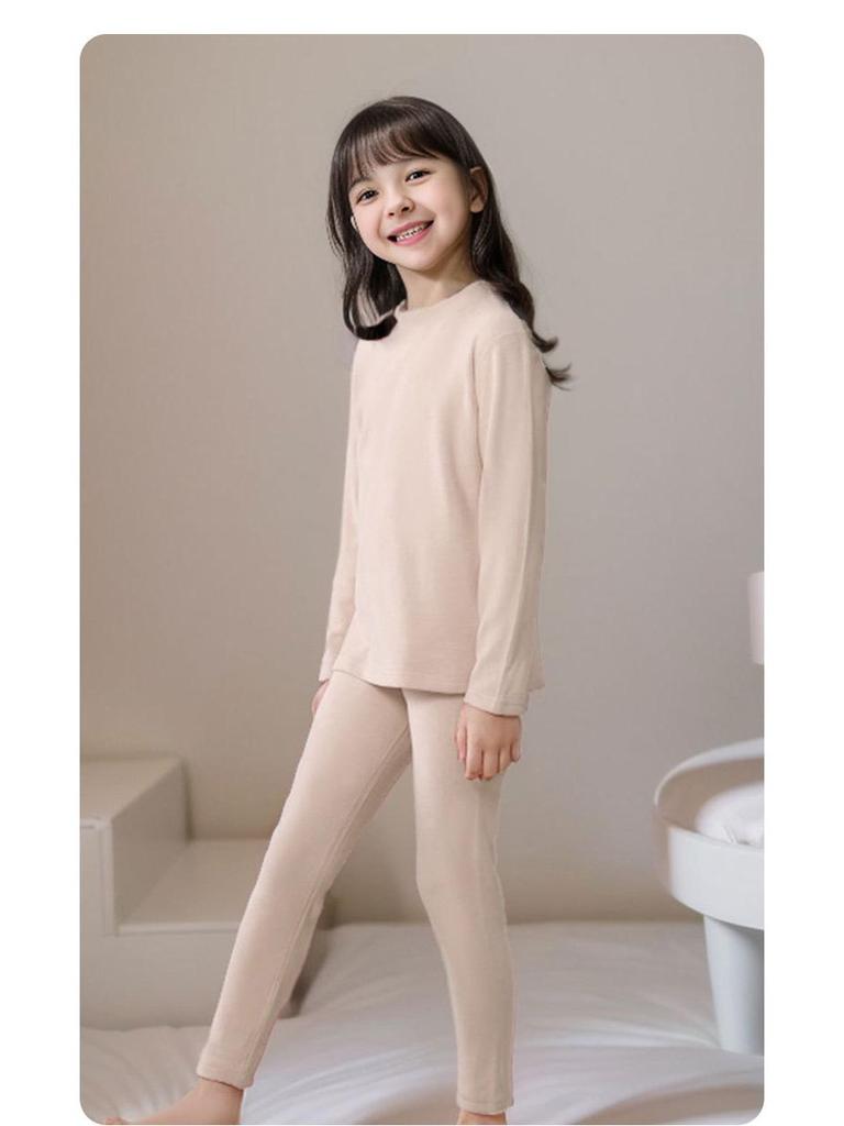 Комплекты детского термобелья: Флисовый зимний комбинезон из двух частей с высоким воротником для детей среднего и крупного возраста.