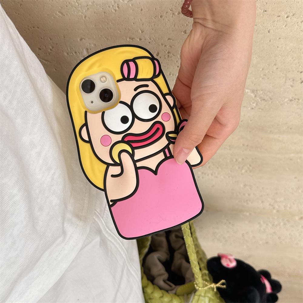 Для iPhone 15 Силиконовый чехол Милый дизайн девушки с макияжем Противоударная задняя крышка для телефона