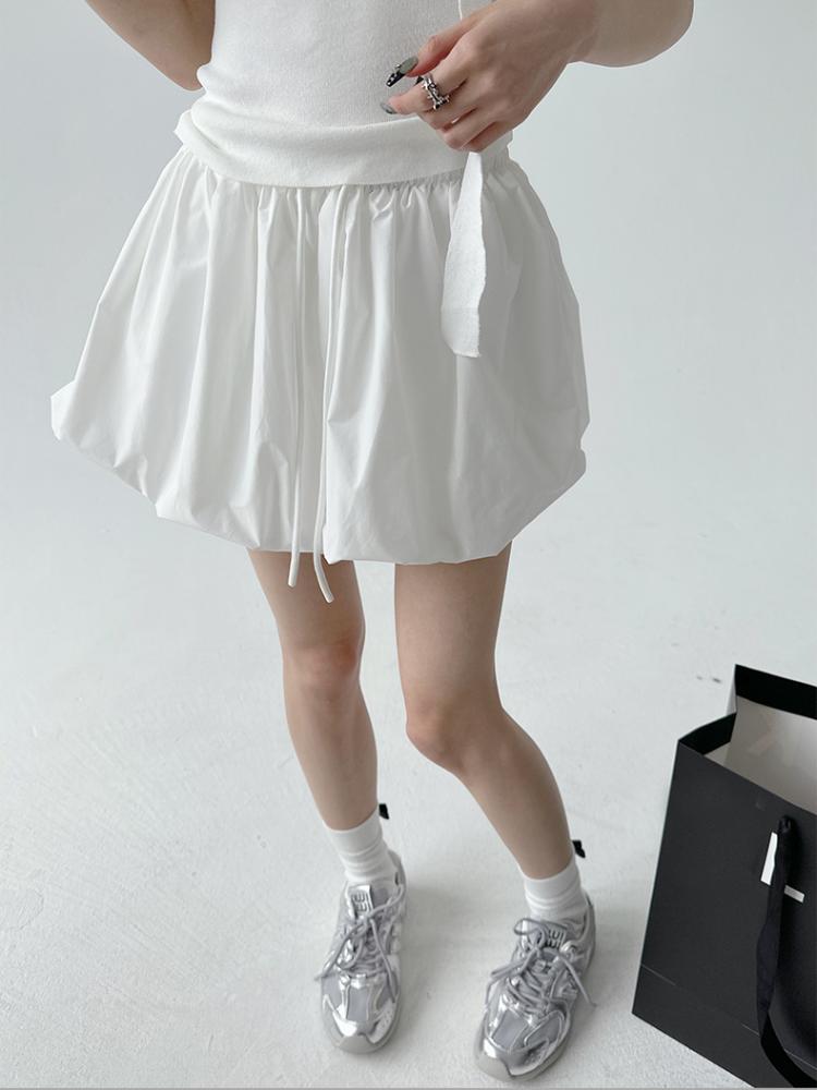 Корейская винтажная мини-юбка-баллон, женская летняя уличная одежда, модная трапециевидная юбка с высокой талией, милая сексуальная плиссированная юбка-пузырь на шнурке