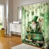 Улица. Занавеска для душа на День святого Патрика - Лепрекон, Зеленая шляпа и Трилистники, Плавающие клеверы и Арфа, Водостойкий полиэстер
