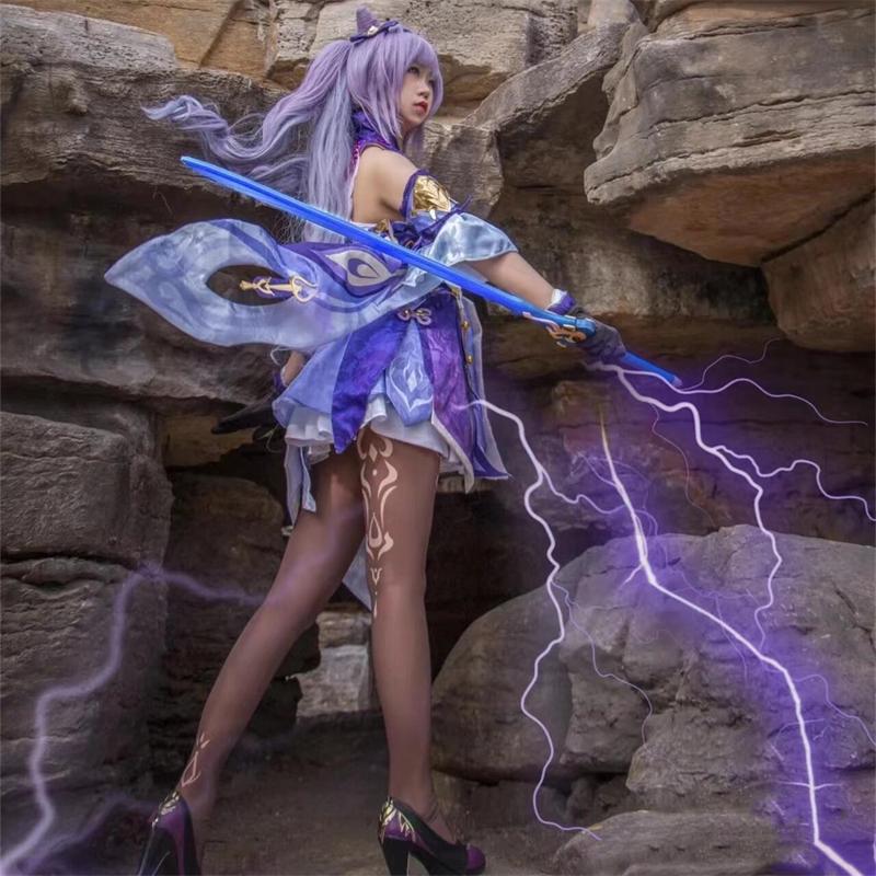 Keqing Косплей Игра Косплей Костюм Платье Униформа Парик Костюм Хэллоуин Вечеринка Одежда для Женщин Детей