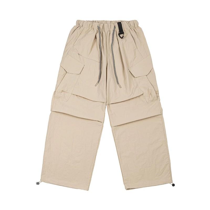Unisex Wide-Leg Cargo Pants Loose Fit Retro Camping Style Nylon Trousers Fall Casual