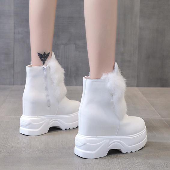 Новые массивные ботинки, женские непромокаемые ботинки на кроличьем меху, теплые кроссовки на высокой платформе, зимние кожаные зимние ботинки, ботильоны на толстой подошве