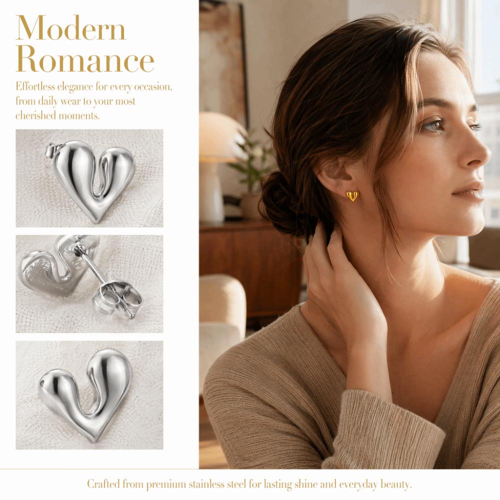 Stainless Steel Irregular Heart Earrings Gold Color Statement Jewelry Gift For Her