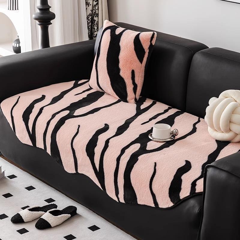 Autumn and Winter Plush Straight Sofa Cushion Irregular Wave Edge Seat Cushion Warm Zebra Pattern Anti Slip Seat Cushion