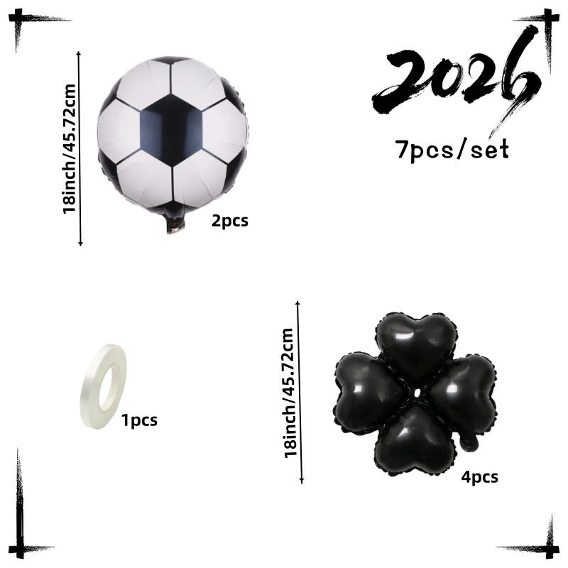 Football Balloon Column Set, 18inch Footballs with Black Four-Leaf Clover Foil Balloons, for 2026 Football Party Decor