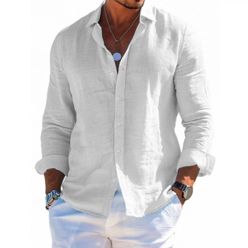Men's Long Sleeve Linen Shirt Turn-Down Collar Shirt Business Casual Shirt Business Shirt Regular Fit Shirt