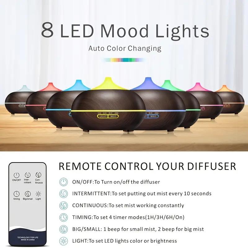 Essential Oil Diffuser 18.6oz, Ultrasonic Aromatherapy Diffuser Mist Humidifiers, Humidifier With 8 Color Lights, 4 Timer Settin