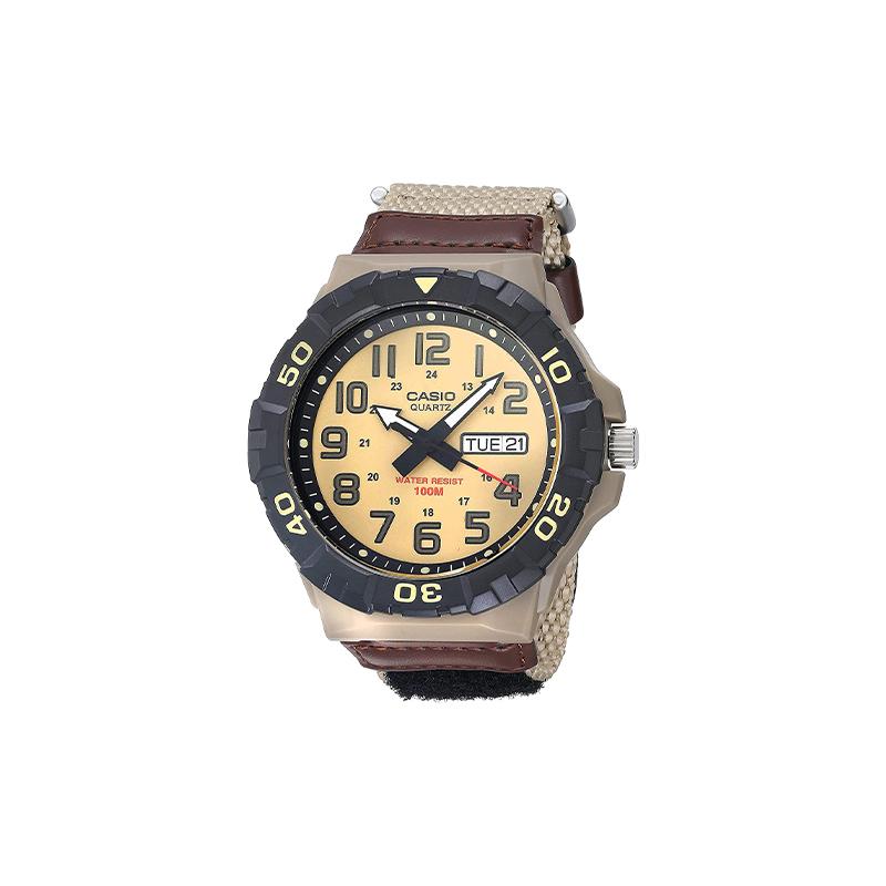Casio Серия STANDARD, люминесцентные стрелки, кварцевый механизм, нейлоновый ремешок, японские и корейские часы, мужские часы, желтый циферблат MRW-210HB-5BVCF