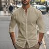 Men S Long Sleeve Stand Collar Solid Color Casual Shirt Plus Size