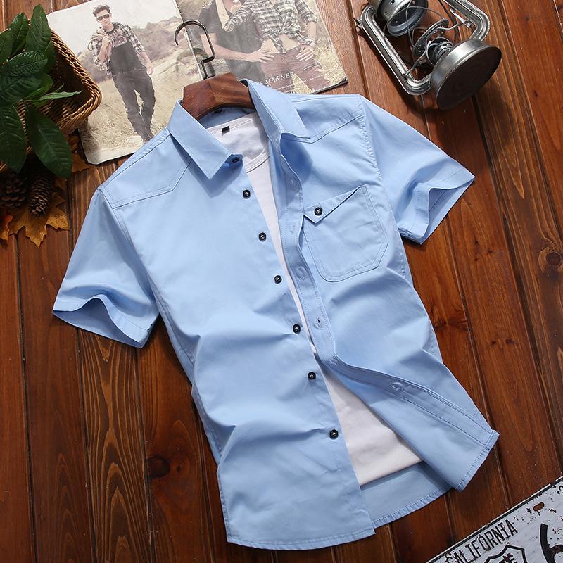 Мужская однотонная рубашка с короткими рукавами Рубашка с короткими рукавами Мужские модные облегающие топы цвета милитари с короткими рукавами Удобные и прочные мужские топы