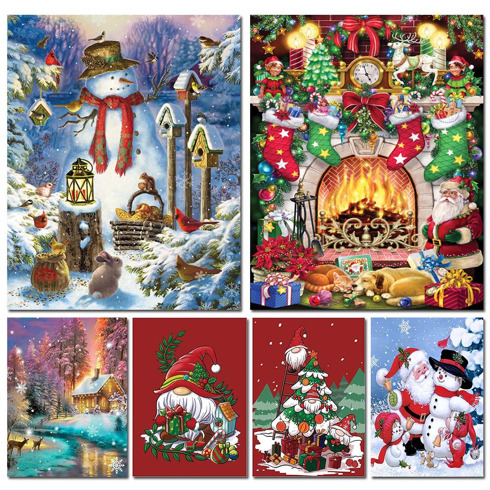 Christmas Socks Tree DIY Diamond Painting 5D Full Drill DIY Cross Stitch Kits Santa Claus Snow Scene Diamond Embroidery Decor