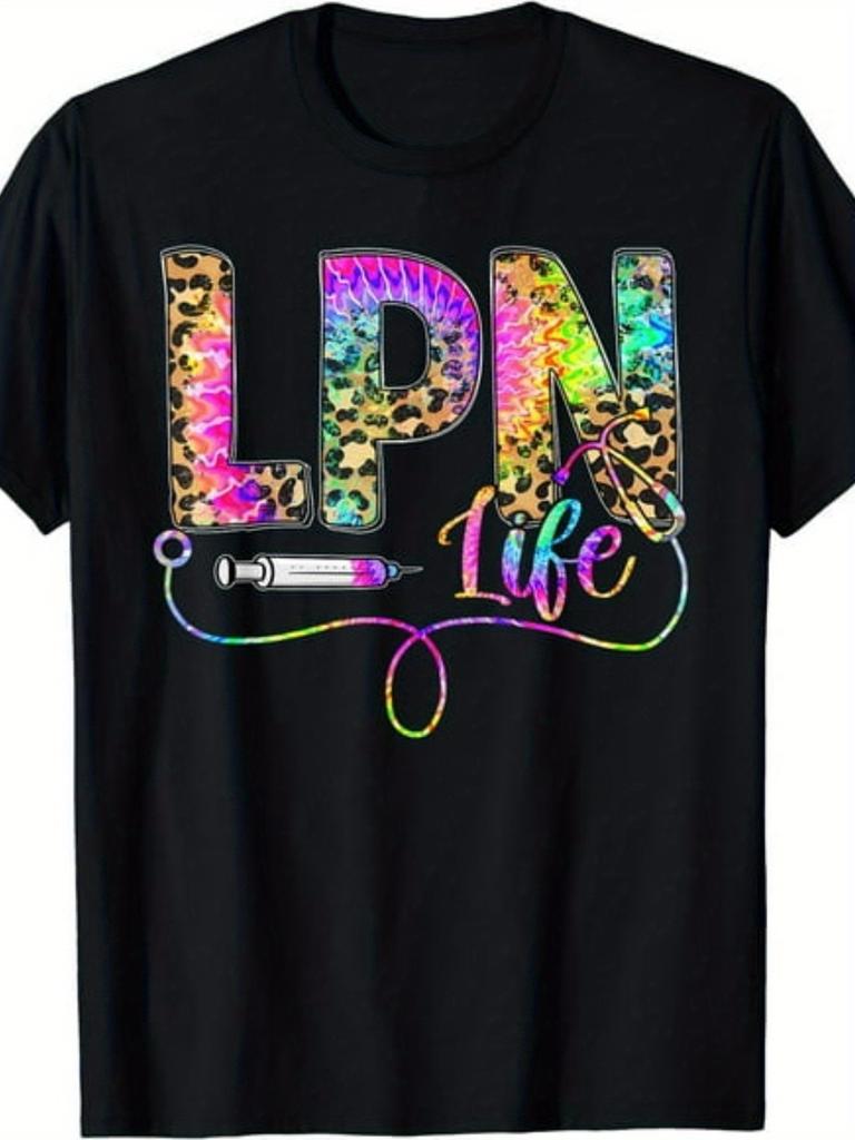 Women's LPN Life Nurse Squad Leopard Tie-Dye T-Shirt - Retro Nursing Apparel, Soft Breathable Short Sleeve Tee Gift Suitable for LPNs & Nurses, Machin