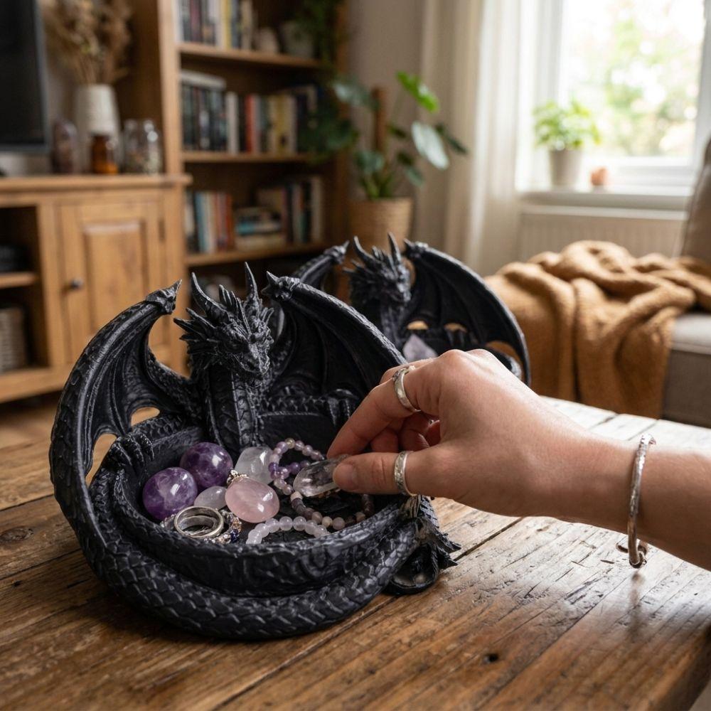 Dark Style Dragon Shaped Jewelry Tray 3D Printing Dragon Trinket Bowl Entryway Storage