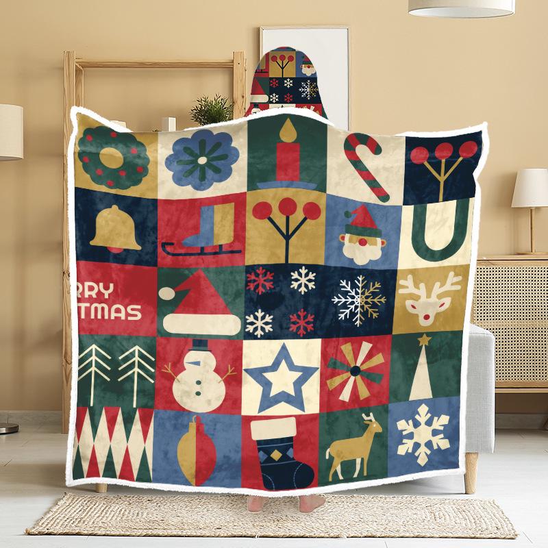 Christmas Festival Wearable Hooded Flannel Blanket Shawl