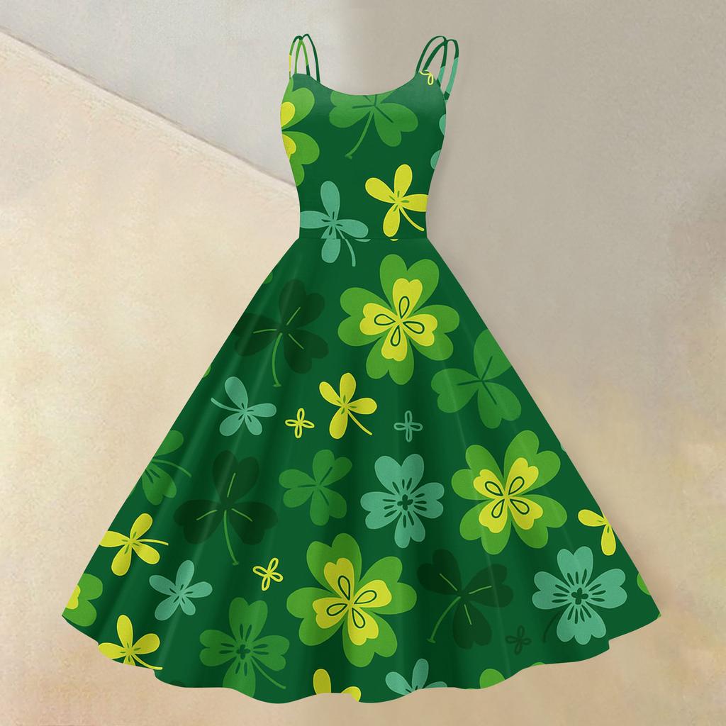 Women's St. Patrick's Day Print Sexy Off-Shoulder Punk Retro Dress