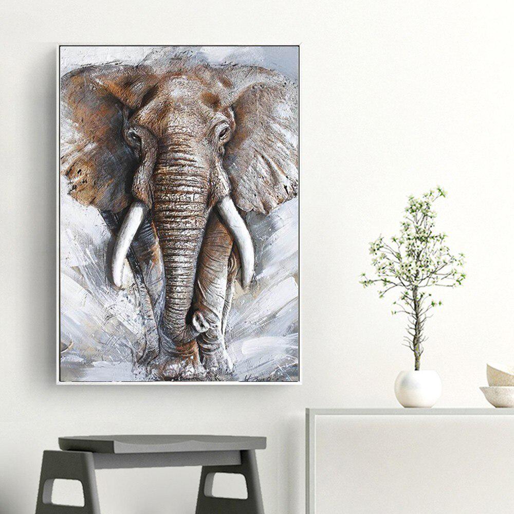 DIY Алмазная картина Слон Полный круглый Алмазная вышивка Мозаика Полный дисплей Изображение