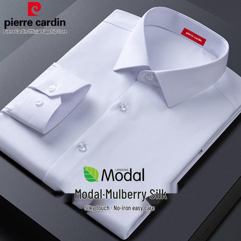 Pierre Cardin Мужская рубашка с длинным рукавом из модала и шелка, не мнущаяся