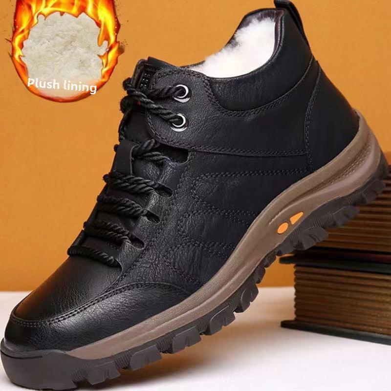 Men's Autumn Winter High-top Cotton Boots Warm Velvet for Outdoor Mountaineering, Casual Sports Shoes.