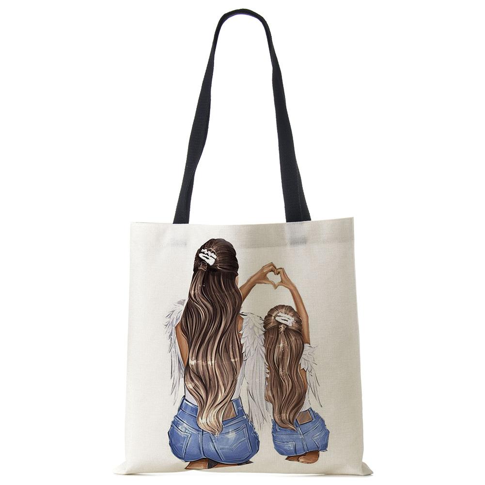 Милый мультфильм супер мама принт льняная большая сумка многоразовые сумки на плечо мама и ребенок складные женские повседневные сумки женские тканевые сумки