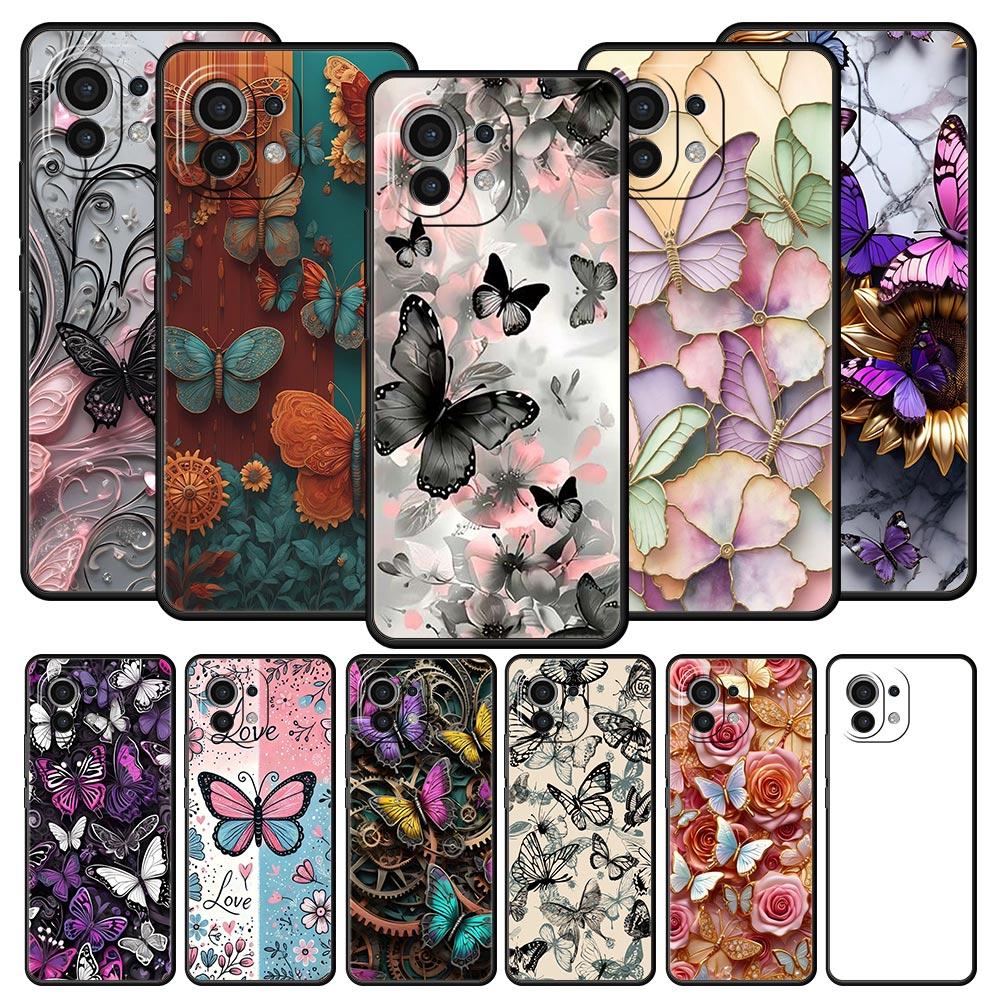 Fashionable Butterfly Flower Pattern Phone Case Cover for Xiaomi Mi 17 15 14 13 12 11 Ultra 15T 14T 13T 12T Pro Lite 5G Soft TPU