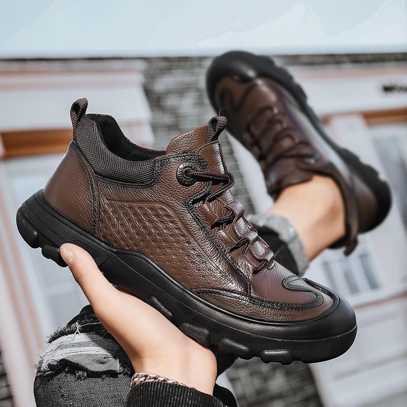 Кожаная обувь мужская осень новая кожаная уличная толстоподошвенная сумка голова нескользящая шнуровка первый слой воловьей кожи мужская обувь рабочая обувь универсальная
