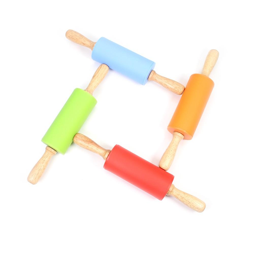 Силиконовая скалка Leeseph для детей, антипригарная поверхность и удобные деревянные ручки для выпечки