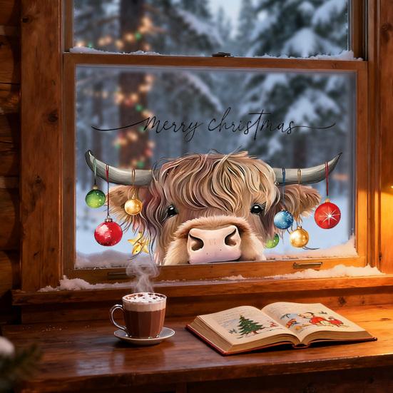 Набор рождественских наклеек Легко снимаются Мультяшные наклейки на окна в форме животных Украшение для дома, вечеринки, фестиваля, Рождества