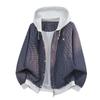 Unisex Trendy Hooded Faux Two-Piece Jacket for Youthful Style