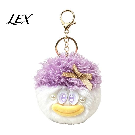 Bowknot Head Keychain Cartoon Curly Hair Keychain, Plush with Metal Clasp, Clasp Backpacks Handbags Keys Decorative Pendant for Men Women