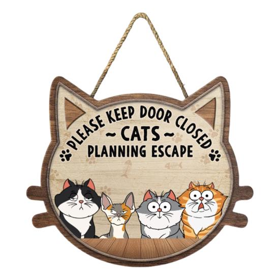 Знак "Кот планирует побег Пожалуйста, держите дверь закрытой" Деревянный знак Подвеска на дверь Приветственный знак Подарок на новоселье для любителей кошек