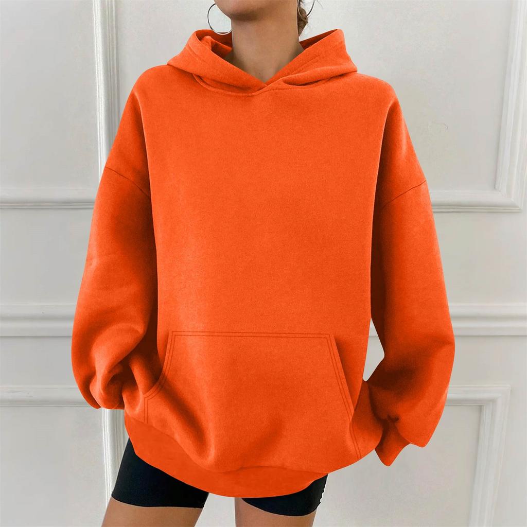 Женская модная повседневная толстовка с капюшоном, однотонная, с карманом, с длинным рукавом