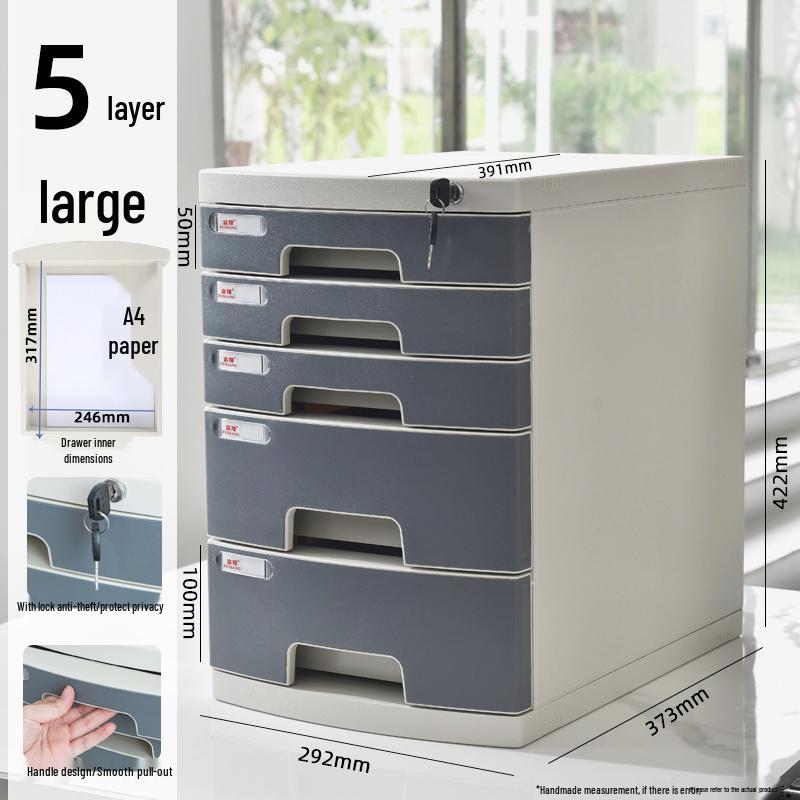 Lockable Multi-Layer A4 File Cabinet Drawer - Plastic Office Storage Box