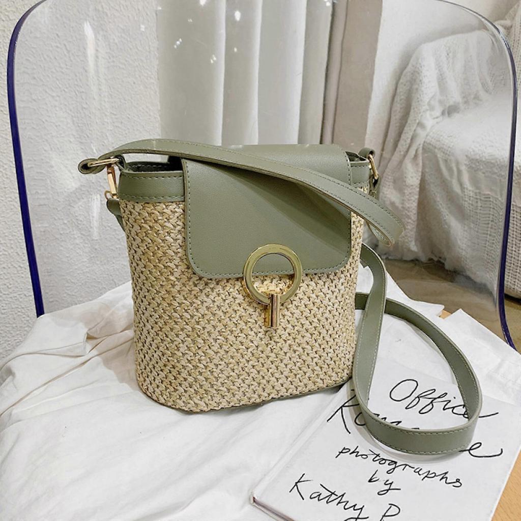 Handheld Women's Bag Woven Bucket Bag Vacation Bag 2024 Spring Summer New Crossbody Straw Bag Rattan Bag Fashion Small Bag
