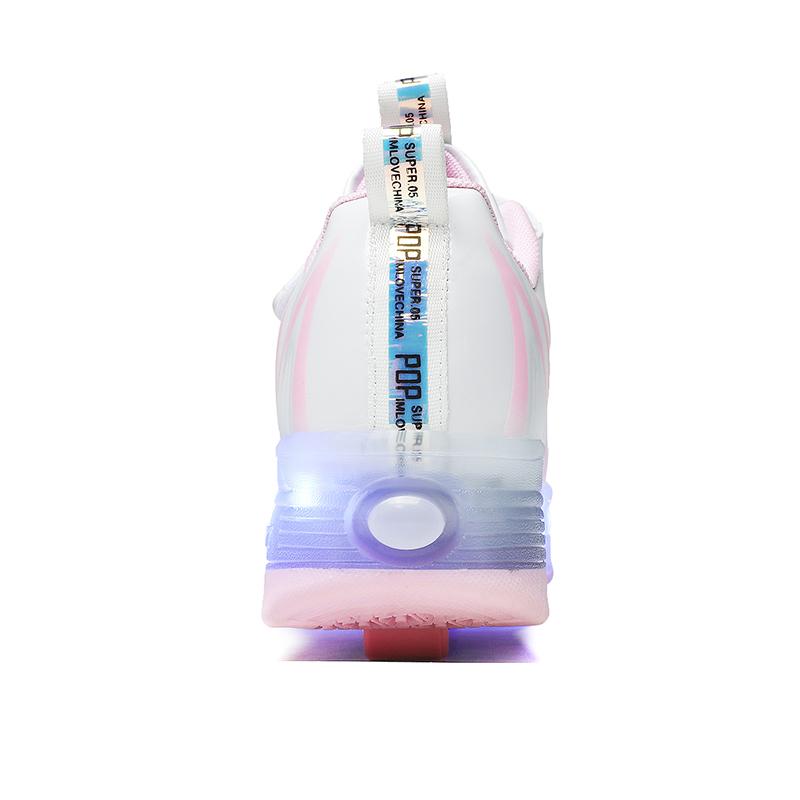 Спортивная обувь для девочек с подсветкой, трущиеся туфли, твердые волшебные патчи, зарядные двухрядные скользящие туфли с колесами