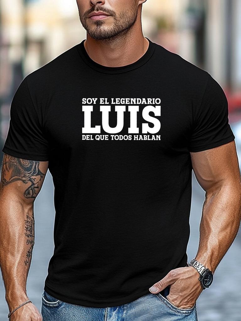 Plus Size Men'S T-Shirt, Easy And Stylish, Easy And Clean, Men'S SOY EL LEGENDARIO LUIS Pattern Summer Casual Round Neck Short T-Shirt