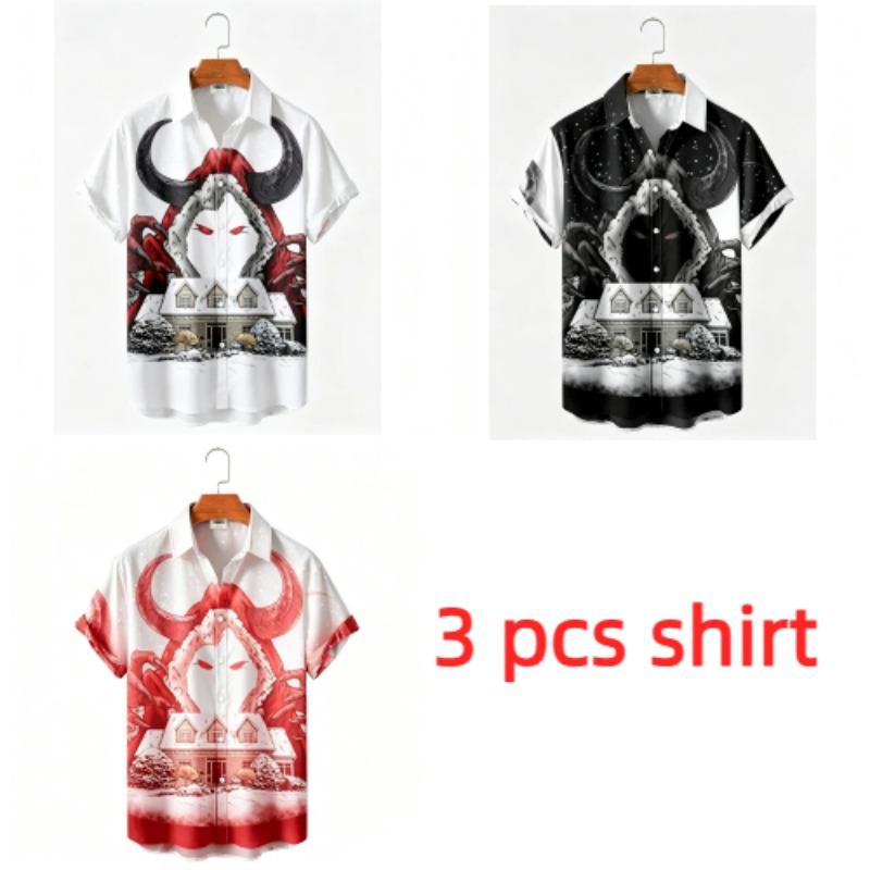 Summer Fashion Anime Cartoon Demon Monster Printing Shirt Hawaiian Beach Vacation Clothing Men's Street Style Shirt Daily Men's and Women's Shirt