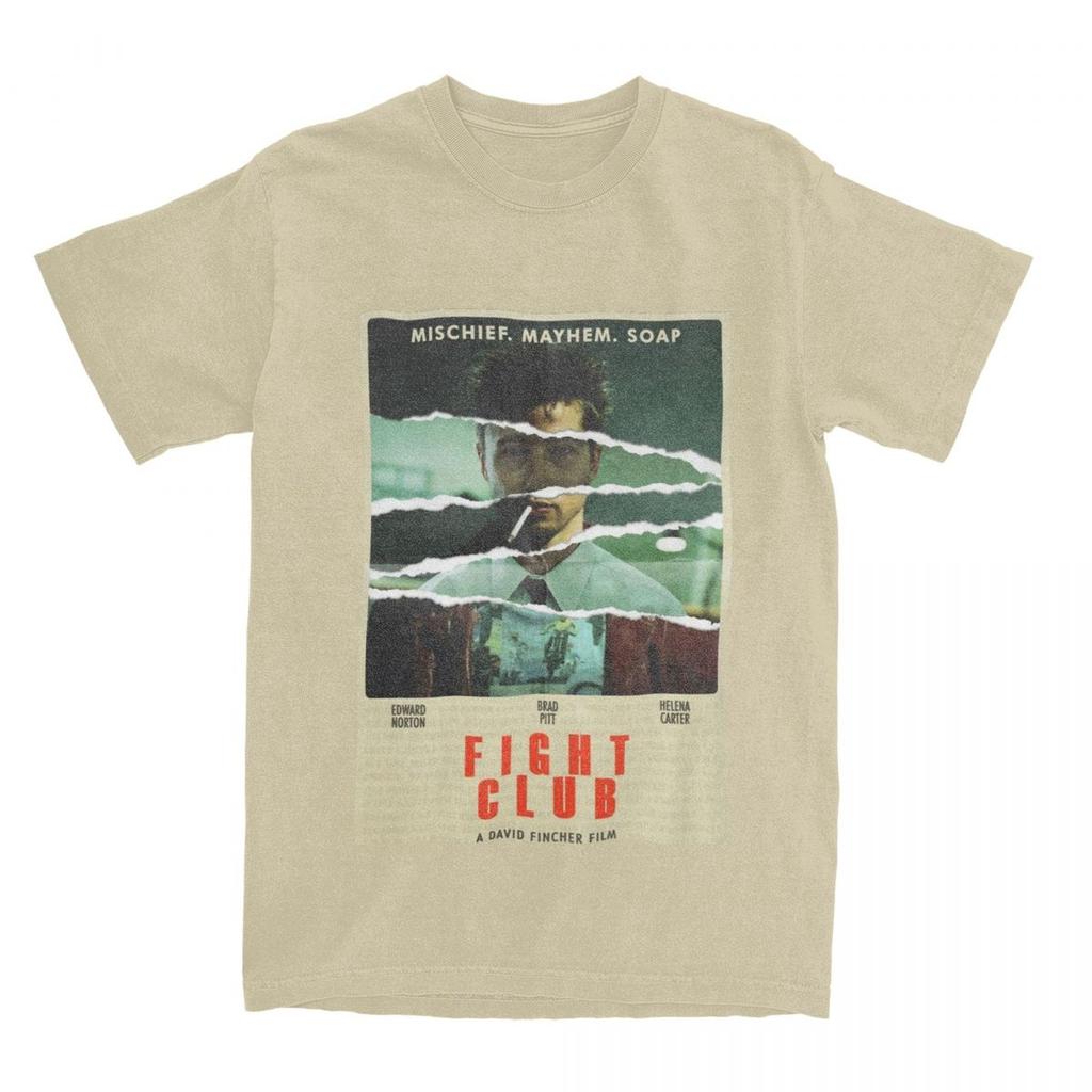 Fight Club Poster T Shirt Apparel for Unisex Women Pure Cotton Casual Classic Movie Tshirt Short Sleeve Clothes Gift Idea