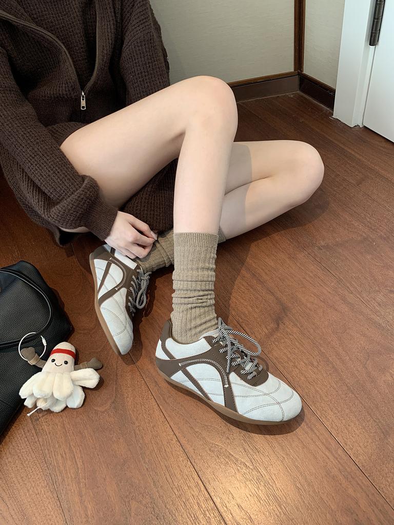 Версия из коровьей кожи~ виноградный ма увеличение внутренней высоты 3 см модная цветовая гамма шнуровка круглый носок вставки немецкие тренировочные туфли женские повседневные спортивные