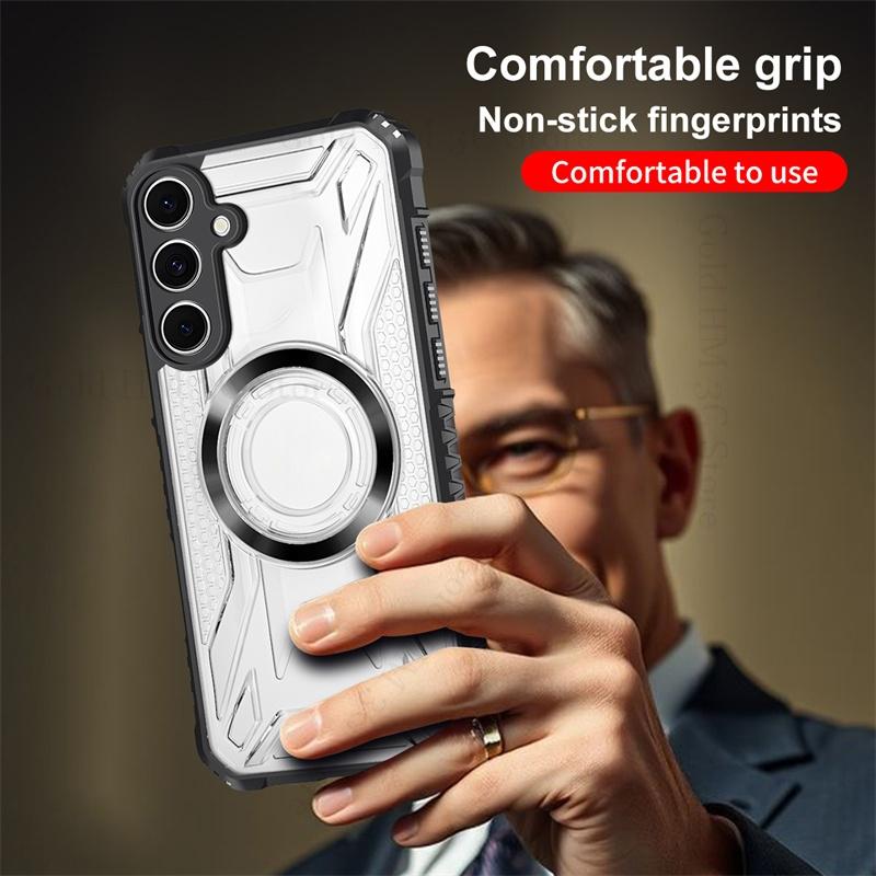 Военный гибридный бронированный чехол для телефона для Samsung S25 Edge S24 FE S23 Ultra Для Magsafe Прозрачная жесткая накладка для Galaxy A16 A06 A36